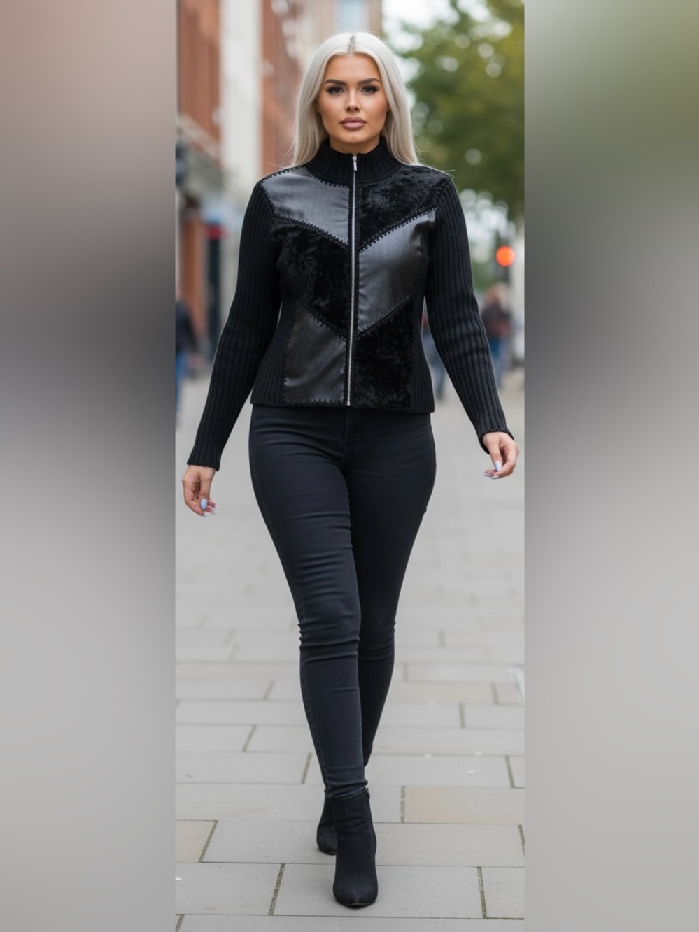 Black Teddy Jacket with Textured Design